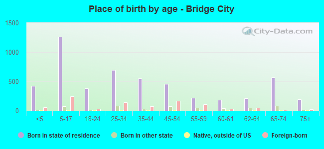 Place of birth by age -  Bridge City