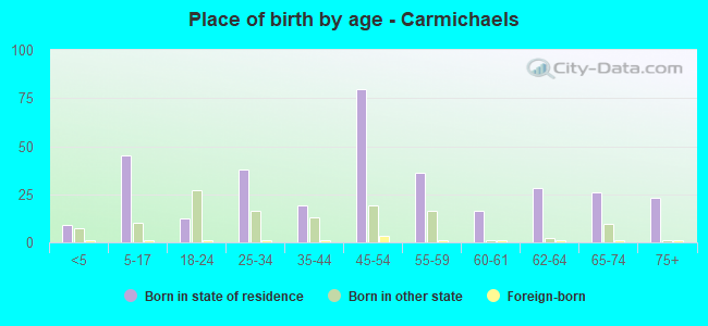 Place of birth by age -  Carmichaels