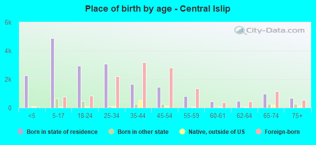 Place of birth by age -  Central Islip