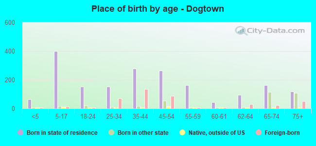 Place of birth by age -  Dogtown