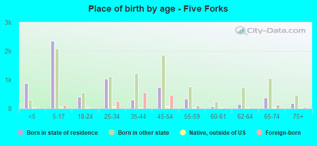 Place of birth by age -  Five Forks