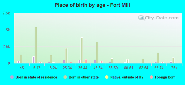 Place of birth by age -  Fort Mill