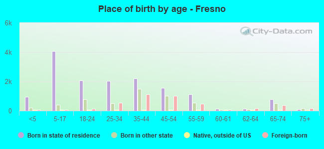 Place of birth by age -  Fresno