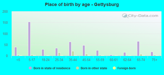 Place of birth by age -  Gettysburg