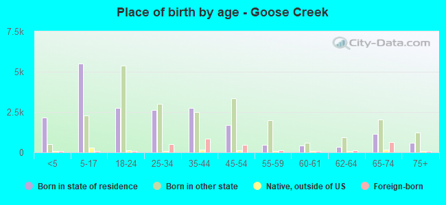 Place of birth by age -  Goose Creek