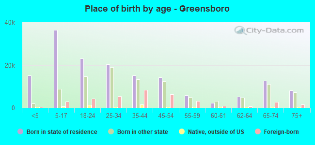 Place of birth by age -  Greensboro