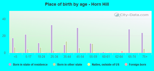 Place of birth by age -  Horn Hill