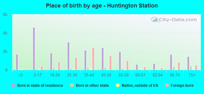Place of birth by age -  Huntington Station