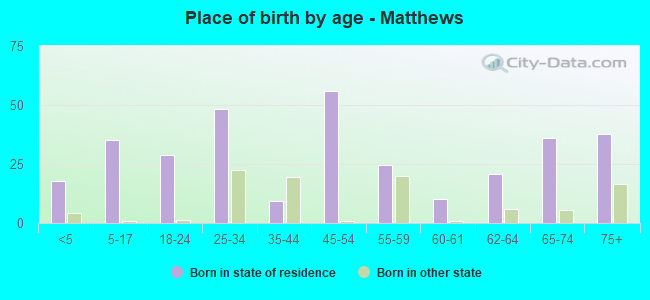 Place of birth by age -  Matthews