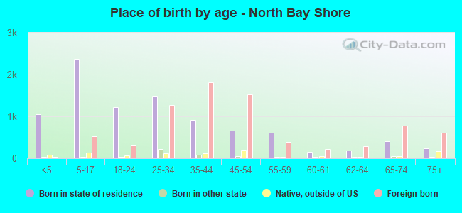 Place of birth by age -  North Bay Shore