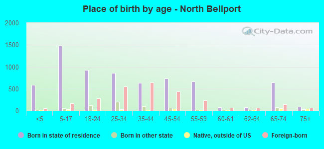 Place of birth by age -  North Bellport