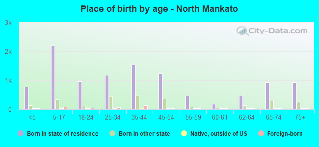 Place of birth by age -  North Mankato