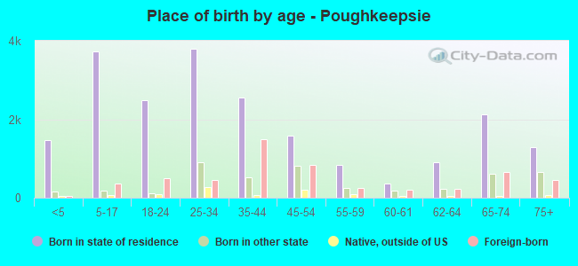Place of birth by age -  Poughkeepsie