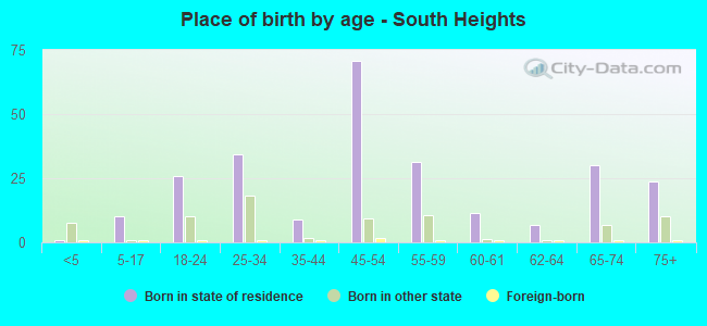 Place of birth by age -  South Heights
