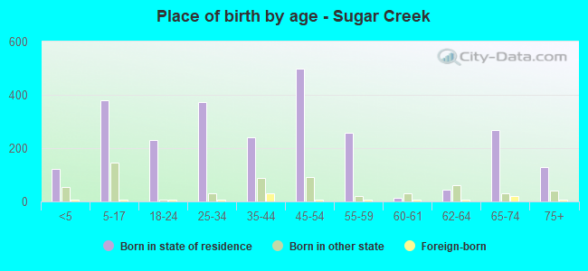Place of birth by age -  Sugar Creek
