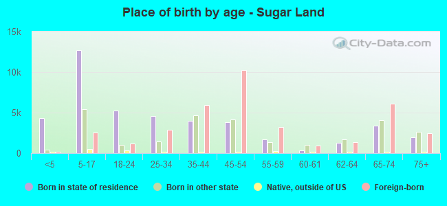 Place of birth by age -  Sugar Land