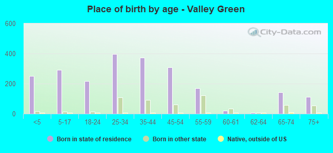 Place of birth by age -  Valley Green