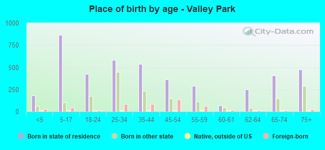 Place of birth by age -  Valley Park