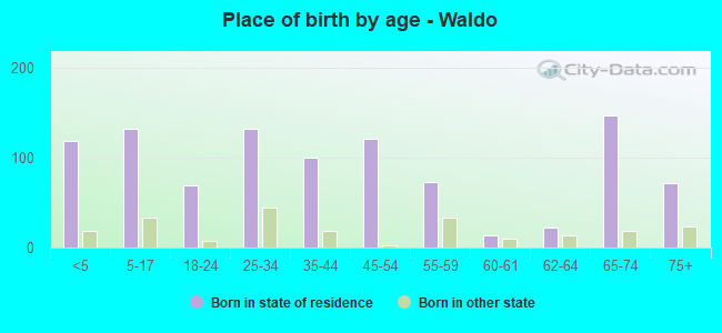 Place of birth by age -  Waldo