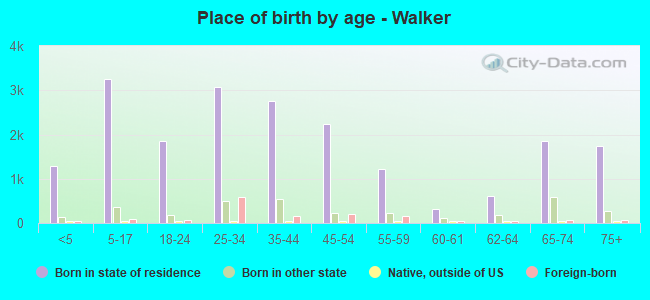 Place of birth by age -  Walker