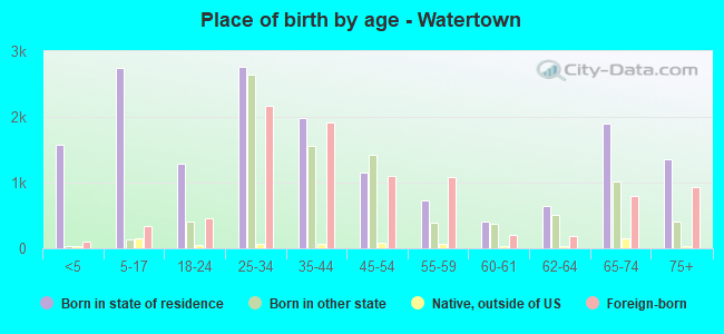 Place of birth by age -  Watertown