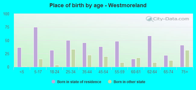 Place of birth by age -  Westmoreland