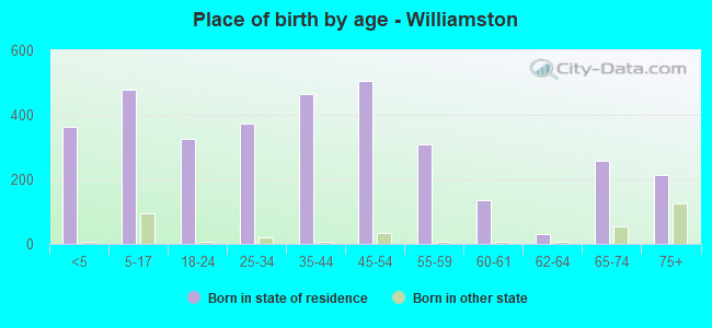 Place of birth by age -  Williamston