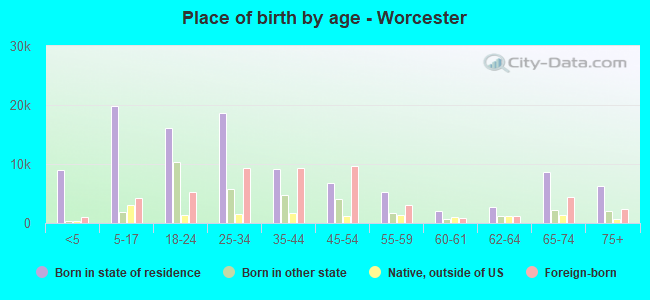 Place of birth by age -  Worcester