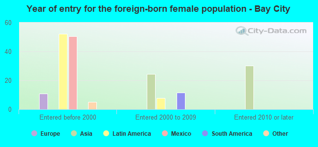 Year of entry for the foreign-born female population - Bay City