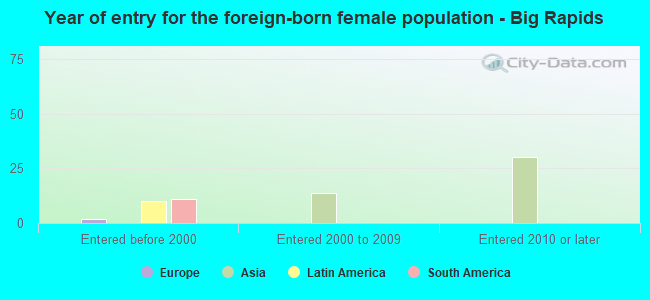 Year of entry for the foreign-born female population - Big Rapids