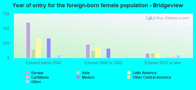 Year of entry for the foreign-born female population - Bridgeview