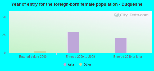 Year of entry for the foreign-born female population - Duquesne