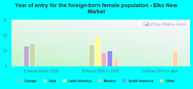 Year of entry for the foreign-born female population - Elko New Market