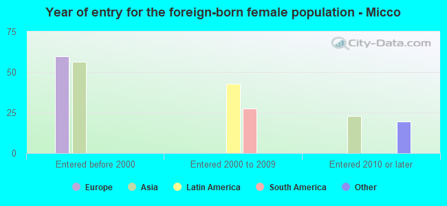 Year of entry for the foreign-born female population - Micco