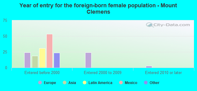 Year of entry for the foreign-born female population - Mount Clemens