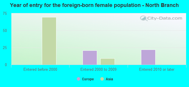 Year of entry for the foreign-born female population - North Branch