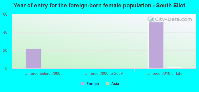 Year of entry for the foreign-born female population - South Eliot