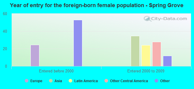 Year of entry for the foreign-born female population - Spring Grove