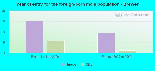 Year of entry for the foreign-born male population - Brewer