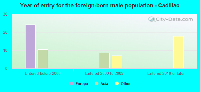 Year of entry for the foreign-born male population - Cadillac