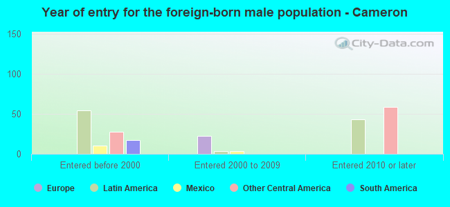 Year of entry for the foreign-born male population - Cameron