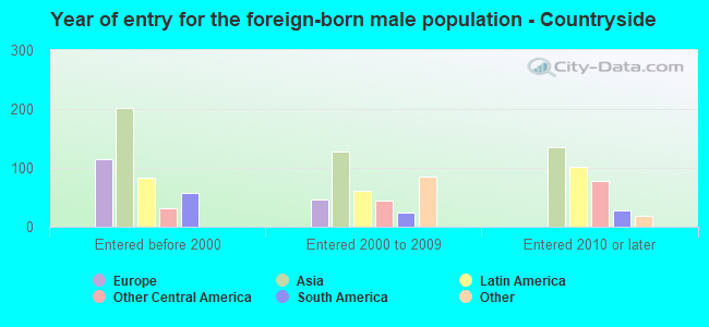 Year of entry for the foreign-born male population - Countryside