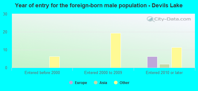 Year of entry for the foreign-born male population - Devils Lake