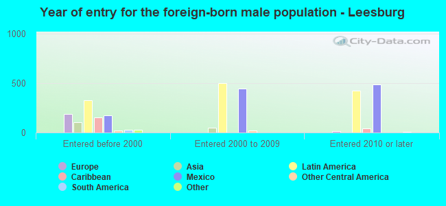 Year of entry for the foreign-born male population - Leesburg
