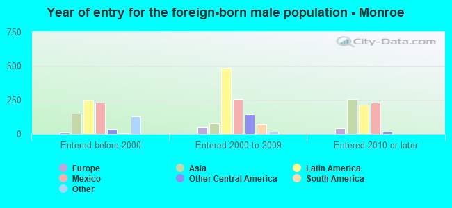 Year of entry for the foreign-born male population - Monroe