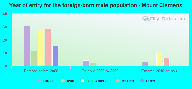 Year of entry for the foreign-born male population - Mount Clemens