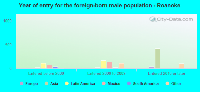 Year of entry for the foreign-born male population - Roanoke