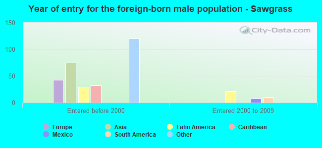 Year of entry for the foreign-born male population - Sawgrass