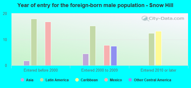 Year of entry for the foreign-born male population - Snow Hill