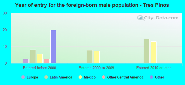 Year of entry for the foreign-born male population - Tres Pinos